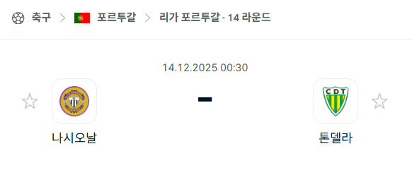 [포르투갈 프리메이라리가] 2025년12월14일 나시오날 vs 톤델라 분석 중계