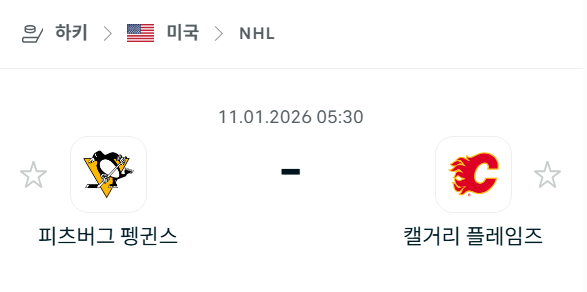 [아이스하키 NHL] 01월11일 피츠버그 펭귄스 vs 캘거리 플레임스 분석 중계
