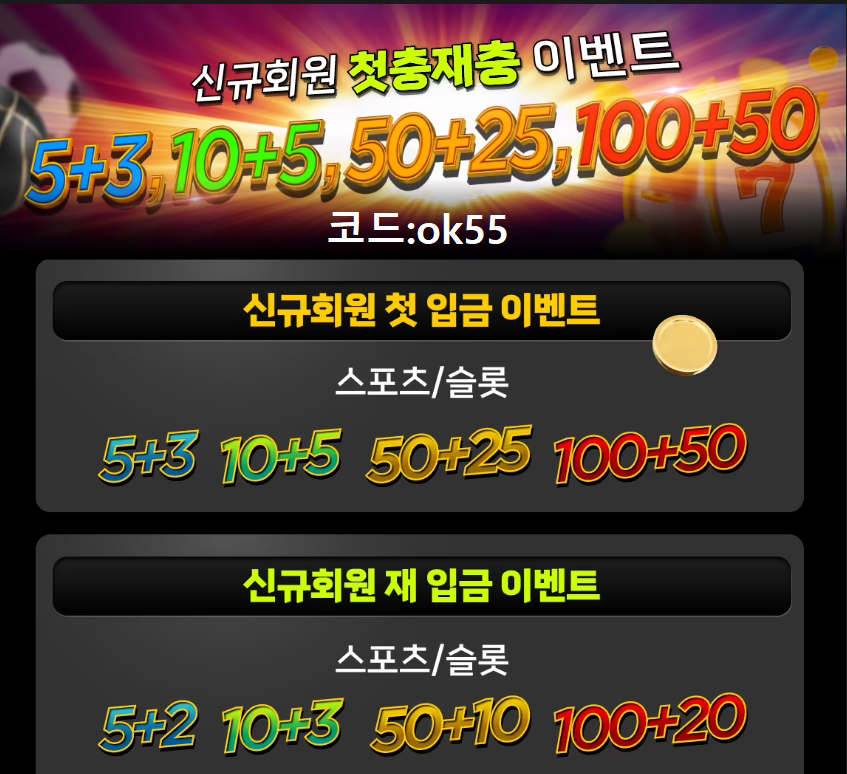 『원커넥트/WBC247』신규회원 스포츠 슬롯 첫충 재충 이벤트 /5+3,10+5,50+25,100+50