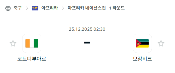 [아프리카 네이션스컵] 12월25일 코트디부아르 vs 모잠비크 분석 중계