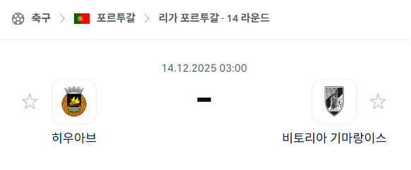 [포르투갈 프리메이라리가] 2025년12월14일 히우아브 vs 비토리아 기마랑이스 분석 중계