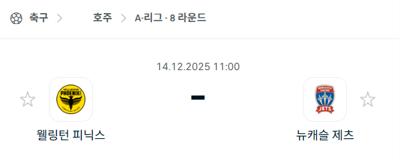 [호주 A리그] 2025년12월14일 웰링턴 피닉스 vs 뉴캐슬 제츠 분석 중계