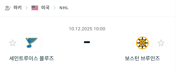 [아이스하키 NHL] 2025년12월10일 세인트루이스 블루스 vs 보스턴 브루인스 분석 중계