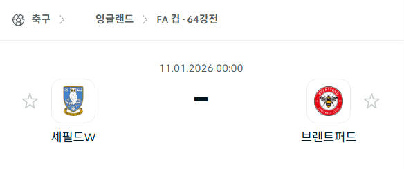 [잉글랜드 FA컵] 01월11일 셰필드 웬즈데이 vs 브렌트포드 분석 중계