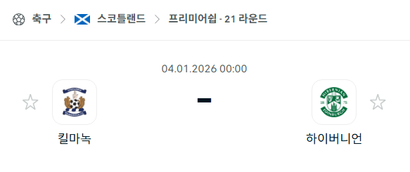 [스코틀랜드 프리미어십] 01월04일 킬마녹 vs 하이버니언 분석 중계