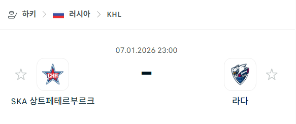 [아이스하키 KHL] 01월07일 SKA 상트페테르부르크 vs 라다 분석 중계