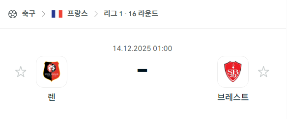 [프랑스 리그앙] 2025년12월14일 스타드 렌 vs 브레스트 분석 중계