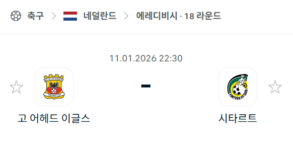 [네덜란드 에레디비시] 01월11일 고어헤드이글스 vs 시타르트 분석 중계