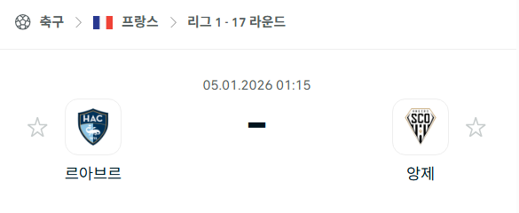 [프랑스 리그앙] 01월05일 르아브르 vs 앙제 분석 중계