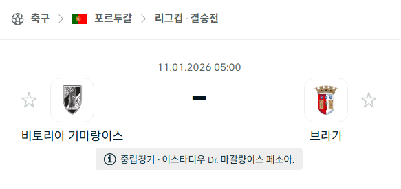 [포르투갈 리그컵] 01월11일 비토리아 기마랑이스 vs 브라가 분석 중계