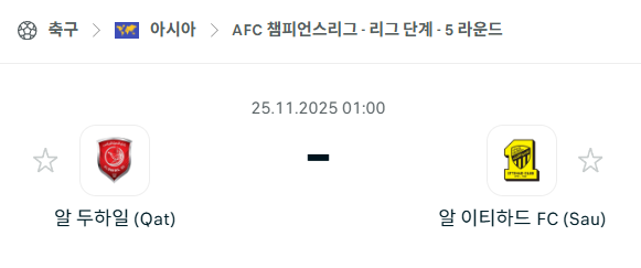 [AFC 아시아챔피언스리그] 2025년11월25일 알두하일 vs 알이티하드FC 분석 중계