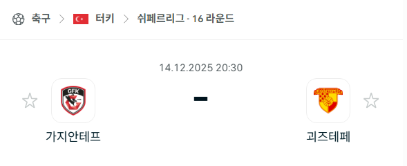 [EPL 프리미어리그] 2025년12월14일 가지안테프 vs 괴즈테페 분석 중계