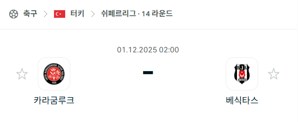 [터키 쉬페르리그] 2025년12월01일 카라굼루크 vs 베식타스 분석 중계