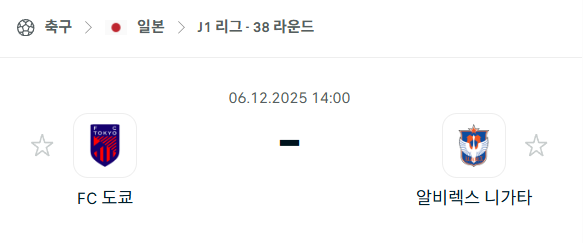 [일본 J리그1] 2025년12월06일 FC도쿄 vs 알비렉스 니가타 분석 중계