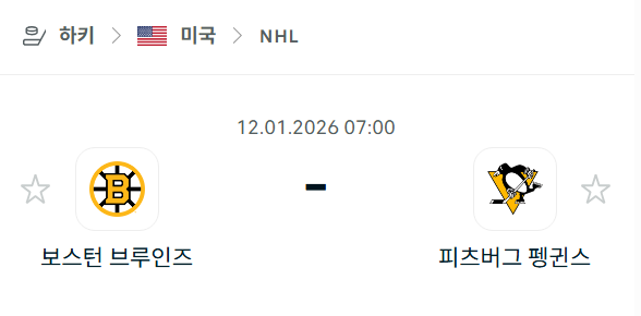 [아이스하키 NHL] 01월12일 보스턴 브루인스 vs 피츠버그 펭귄스 분석 중계