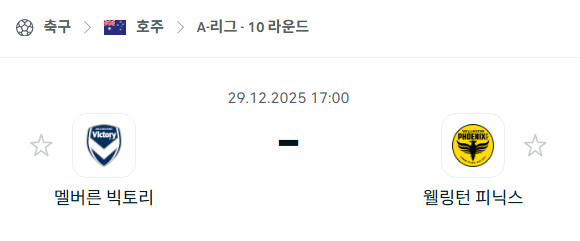 [호주 A리그] 12월29일 멜버른 빅토리 vs 웰링턴 피닉스 분석 중계