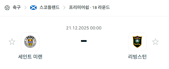[스코틀랜드 프리미어십] 2025년12월21일 세인트 미렌 vs 리빙스턴 분석 중계