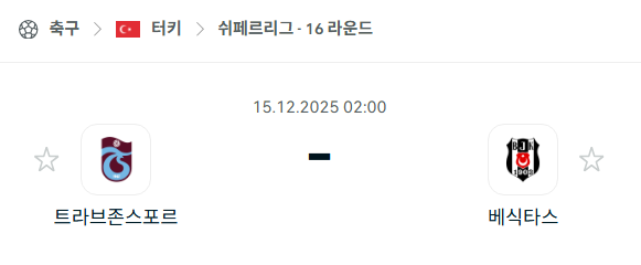 [터키 쉬페르리그] 2025년12월15일 트라브존스포르 vs 베식타스 분석 중계