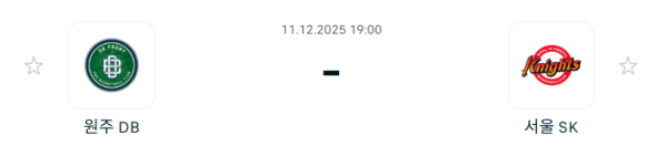 [대한민국 KBL] 2025년12월11일 원주 DB 프로미 vs 서울 SK 나이츠 분석 중계