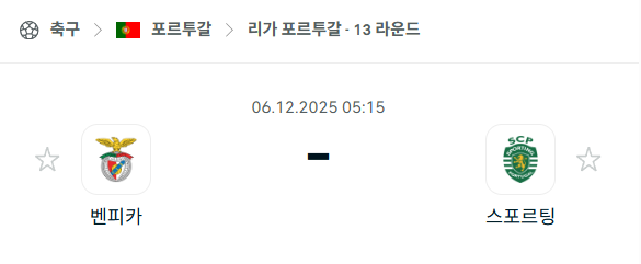 [포르투갈 프리메이라리가] 2025년12월06일 벤피카 vs 스포르팅 분석 중계