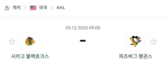 [아이스하키 NHL] 12월29일 시카고 블랙호크스 vs 피츠버그 펭귄스 분석 중계