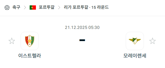 [포르투갈 프리메이라리가] 2025년12월21일 이스트렐라 vs 모레이렌세 분석 중계