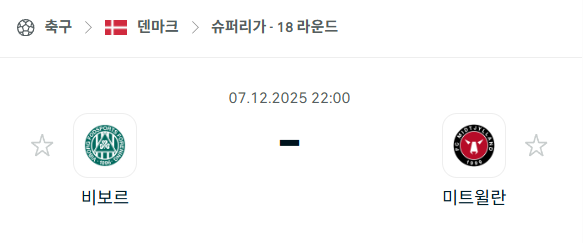 [덴마크 슈퍼리가] 2025년12월07일 비보르 vs 미트윌란 분석 중계