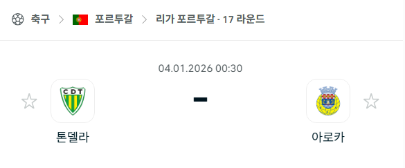 [포르투갈 프리메이라리가] 01월04일 톤델라 vs 아로카 분석 중계