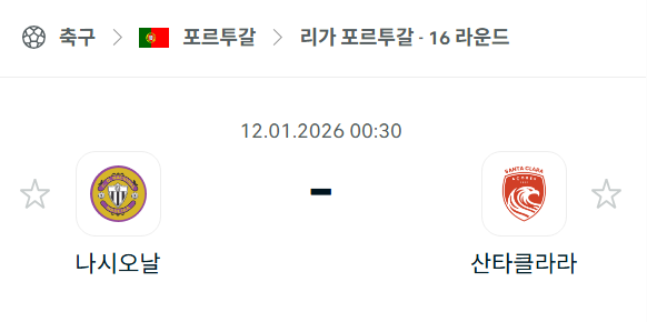 [포르투갈 프리메이라리가] 01월12일 나시오날 vs 산타클라라 분석 중계