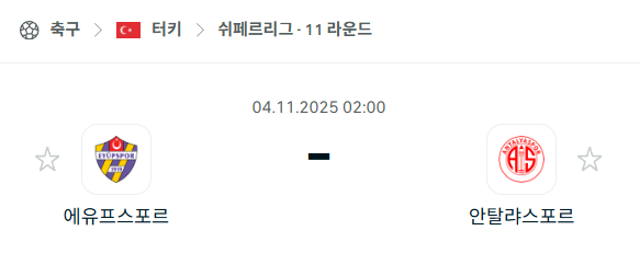 [터키 쉬페르리그] 2025년11월4일 에유프스포르 vs 알탈리아스포르 분석 중계