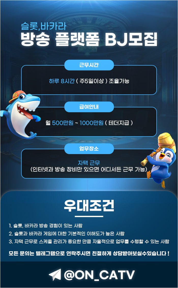 ✨✨슬롯, 바카라 방송 플랫폼에서 함께할 BJ를 모집합니다✨✨