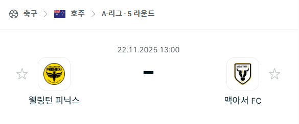 [호주 A리그] 2025년11월22일 웰링턴 피닉스 vs 맥아서 분석 중계
