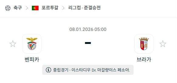 [포르투갈 리그컵] 01월08일 벤피카 vs 브라가 분석 중계