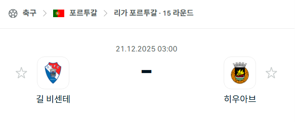 [포르투갈 프리메이라리가] 2025년12월21일 길 비센테 vs 히우아브 분석 중계