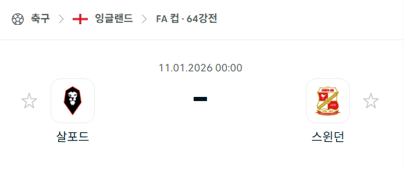 [잉글랜드 FA컵] 01월11일 샐퍼드 시티 vs 스윈던 타운 분석 중계