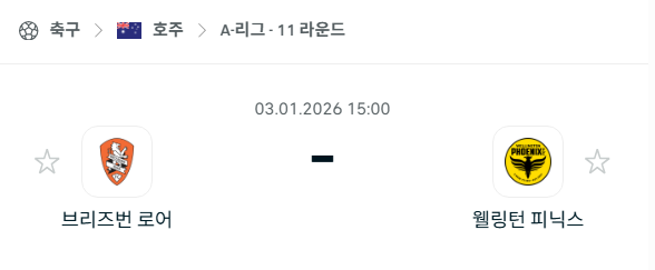[호주 A리그] 01월03일 브리즈번 로어 vs 웰링턴 피닉스 분석 중계