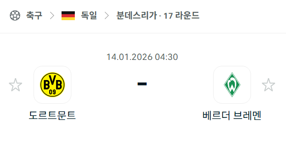 [독일 분데스리가] 01월14일 도르트문트 vs 베르더 브레멘 분석 중계