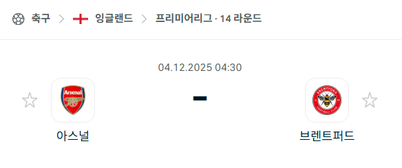 [EPL 프리미어리그] 2025년12월04일 아스날 vs 브렌트포드 분석 중계