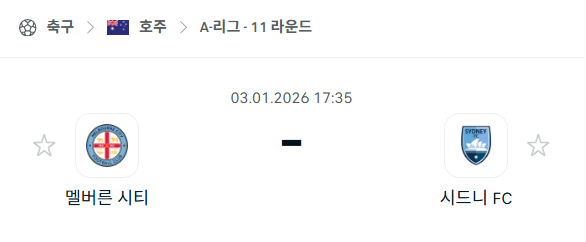 [호주 A리그] 01월03일 멜버른 시티 vs 시드니FC 분석 중계