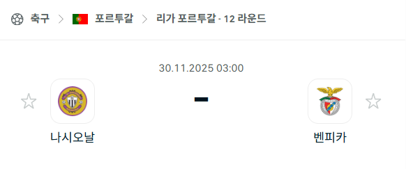 [포르투갈 프리메이라리가] 2025년11월30일 나시오날 vs 벤피카 분석 중계