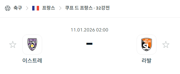[쿠프 드 프랑스] 01월11일 이스트레 vs 라발 분석 중계