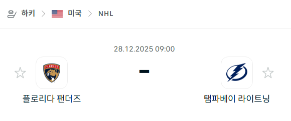 [아이스하키 NHL] 12월28일 플로리다 팬서스 vs 탬파베이 라이트닝 분석 중계