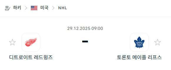 [아이스하키 NHL] 12월29일 디트로이트 레드윙스 vs 토론토 메이플리프스 분석 중계