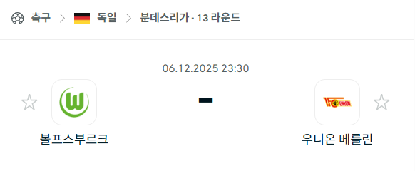 [독일 분데스리가] 2025년12월06일 볼프스부르크 vs 우니온 베를린 분석 중계