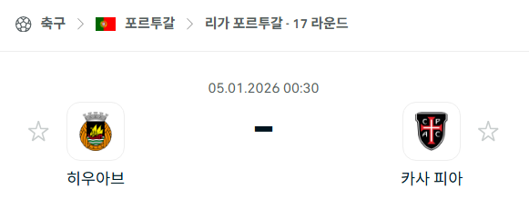 [포르투갈 프리메이라리가] 01월05일 히우아브 vs 카사피아 분석 중계