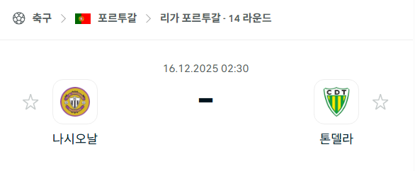[포르투갈 프리메이라리가] 2025년12월16일 나시오날 vs 톤델라 분석 중계